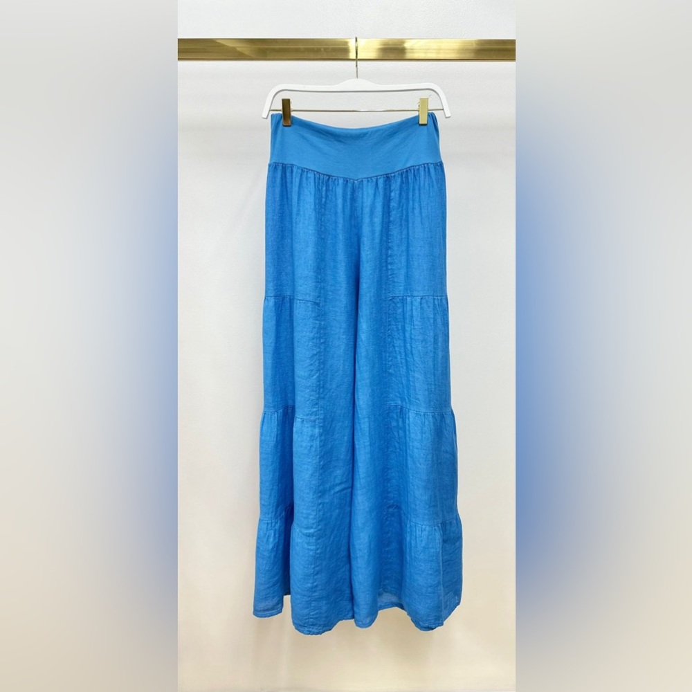 (2-36/255005-SOL-BLRE) LINEN TIERED PALAZZO PANT - Picture 2 of 3
